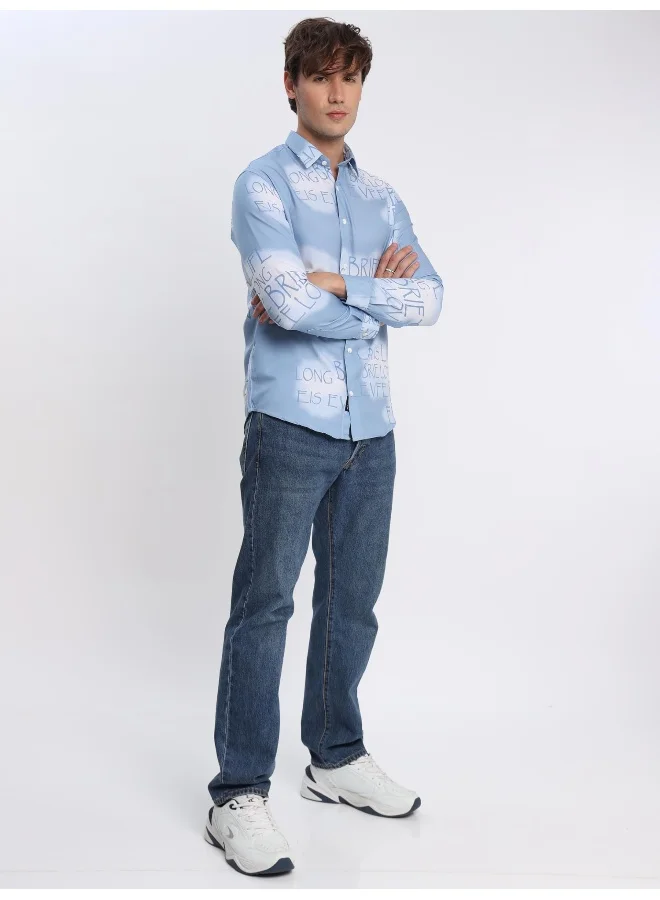 Beyoung Long Sleeve Blue Tie and Dye Shirts Men