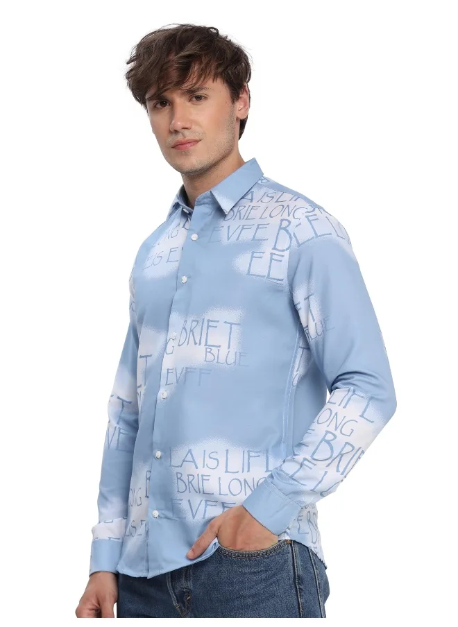 بيونغ Long Sleeve Blue Tie and Dye Shirts Men