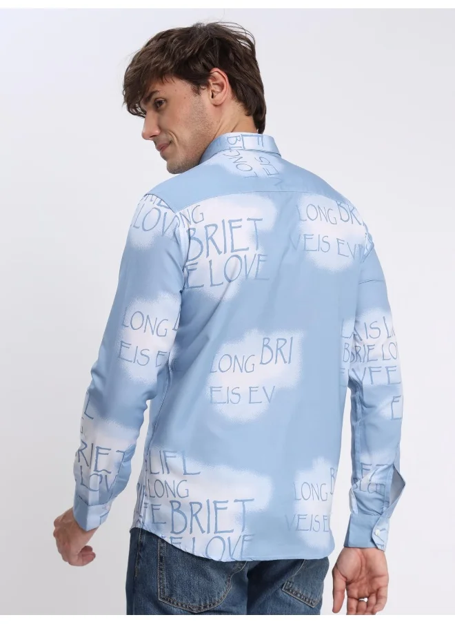 بيونغ Long Sleeve Blue Tie and Dye Shirts Men