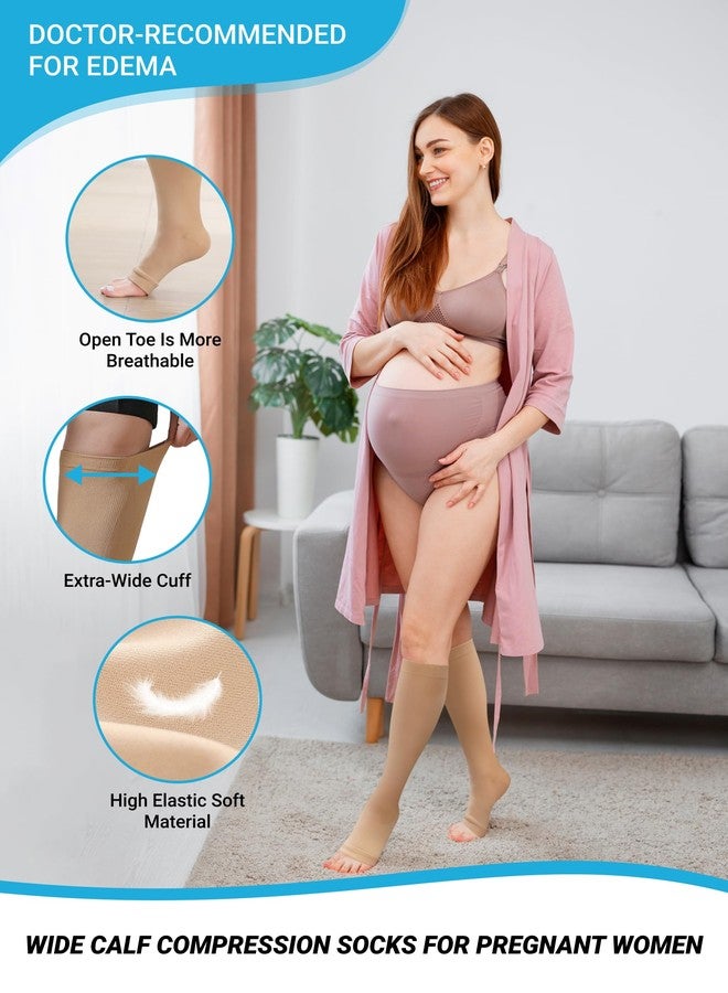 Amitofo Toeless Compression Socks for Women Men, Plus Size Compression Socks Wide Calf for Circulation Edema Varicose Veins, Open Toe Stockings Suitable for Nursing Travel Running, 3 Pairs, 5XL Nude - Image 5