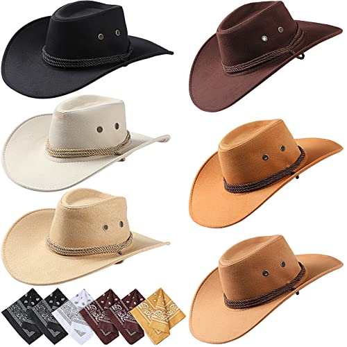 Zhanmai 12 Pcs Cowboy Hat and Bandana Cowboy Cowgirl Hats Bulk Western Party Costume Halloween AccessoryPolyesterMixed Color - Image 1