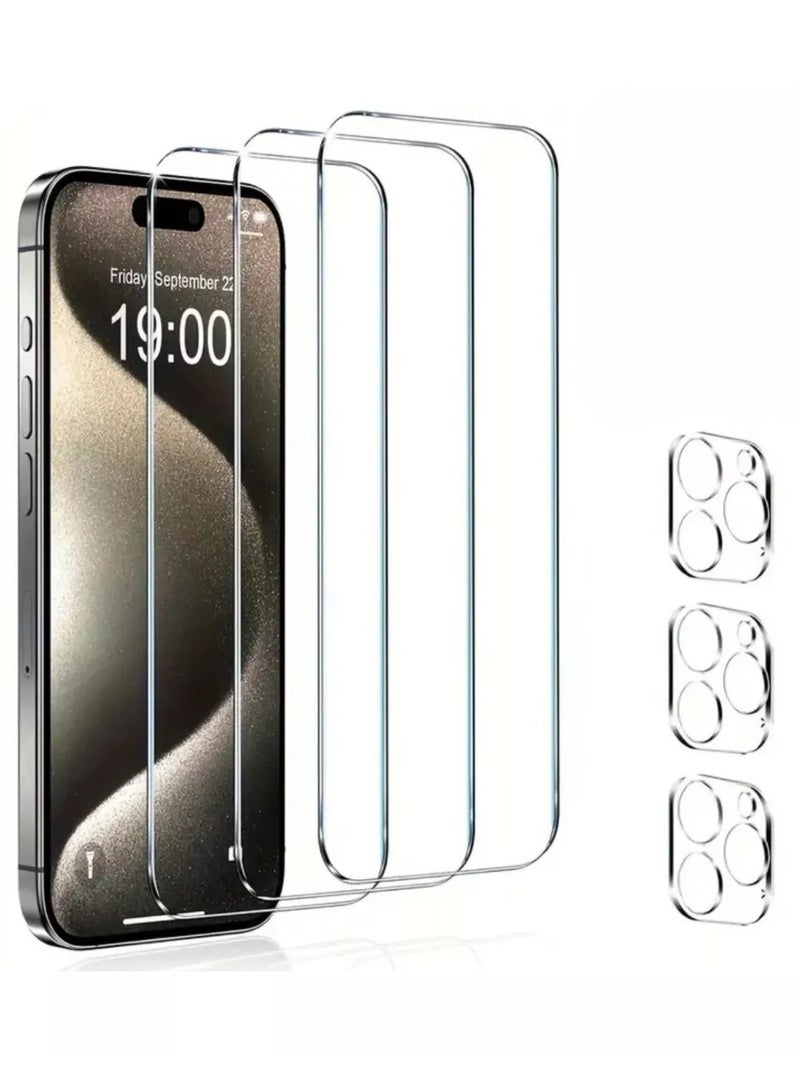 ELTRAZONE 3-Pack Screen Protector & Camera Lens Protector for iPhone 15 Pro Max (6.7 inch) - Tempered Glass, 9H Ultra HD, Case Friendly, Anti-Scratch & Anti-Fingerprint [6 Pack] - Image 1