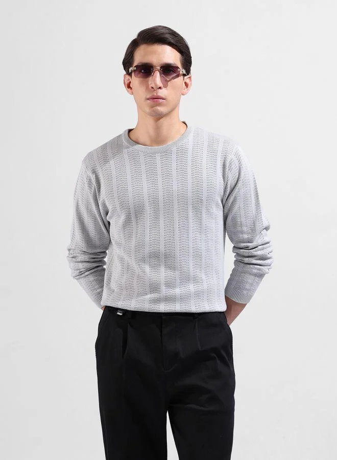 شركة المرآب الهندية Men Slim Fit Textured Crew Neck Full Sleeves T-Shirt