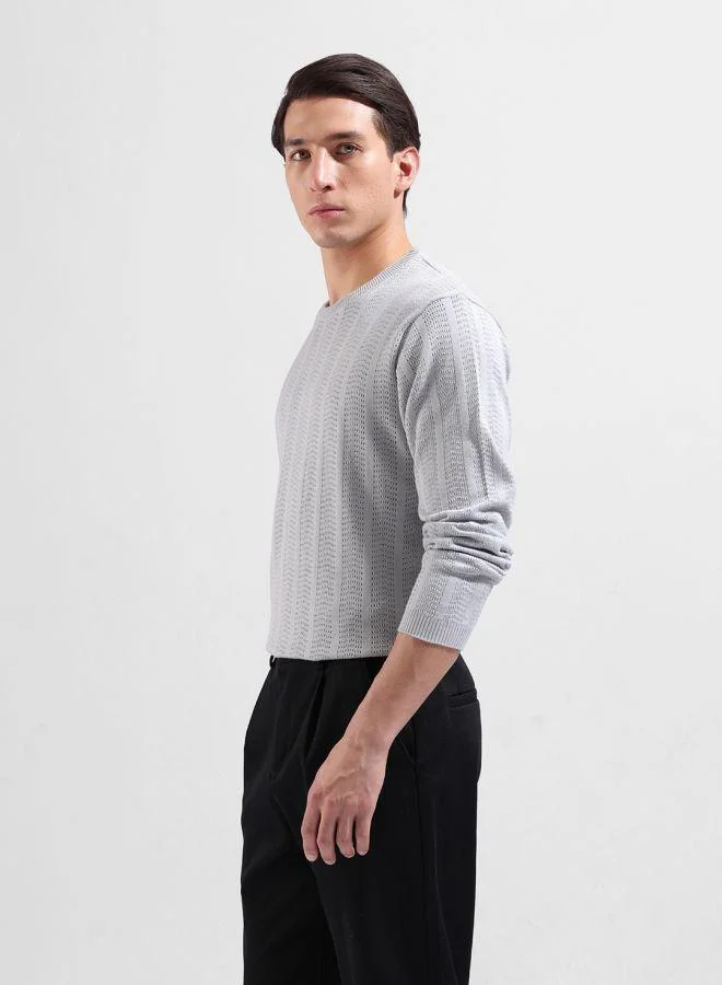 The Indian Garage Co  Men Slim Fit Textured Crew Neck Full Sleeves T-Shirt for Men | Best Price UAE