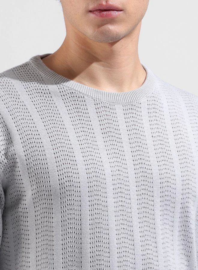 The Indian Garage Co  Men Slim Fit Textured Crew Neck Full Sleeves T-Shirt for Men | Best Price UAE