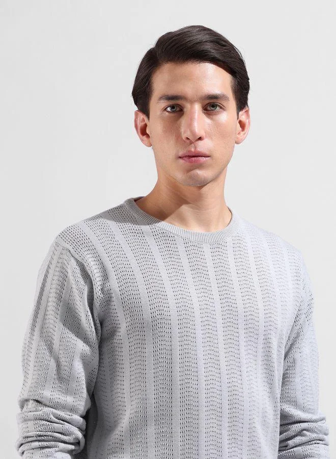 The Indian Garage Co  Men Slim Fit Textured Crew Neck Full Sleeves T-Shirt for Men | Best Price UAE