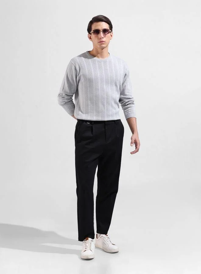 The Indian Garage Co  Men Slim Fit Textured Crew Neck Full Sleeves T-Shirt for Men | Best Price UAE