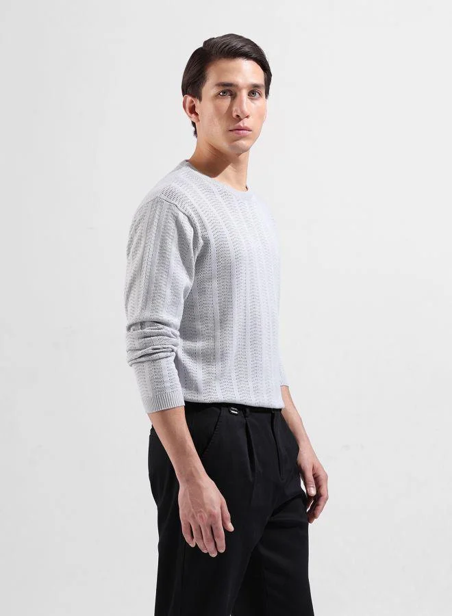 The Indian Garage Co  Men Slim Fit Textured Crew Neck Full Sleeves T-Shirt for Men | Best Price UAE