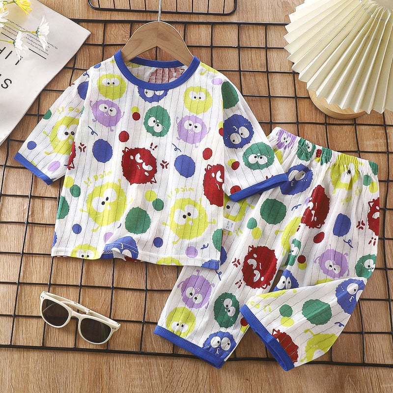 Children's Home Clothes suit Pure Cotton Summer New Boys' Clothes Girls' Summer Pajamas Thin Air-conditioning Clothes Children's Clothing - Image 1