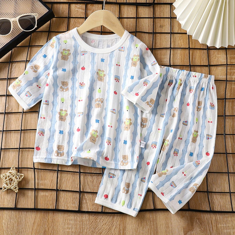 Children's Home Clothes suit Pure Cotton Summer New Boys' Clothes Girls' Summer Pajamas Thin Air-conditioning Clothes Children's Clothing - Image 4