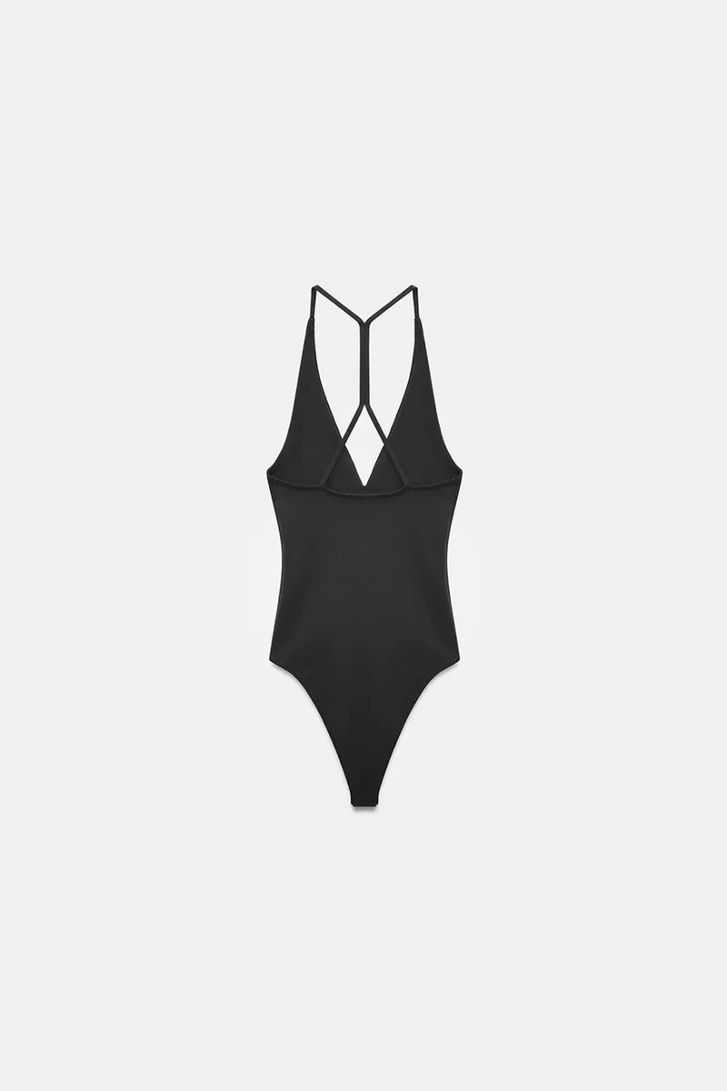 Dilvin Black DILVIN Slim Fit Cut-Out Halter Bodysuit for Women | Best Price UAE