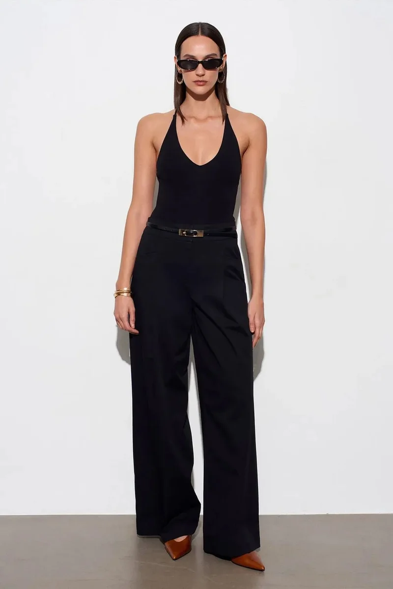 Dilvin Black DILVIN Slim Fit Cut-Out Halter Bodysuit for Women | Best Price UAE