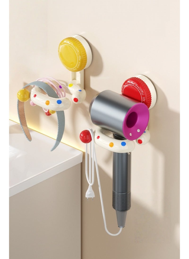 Hair dryer storage rack, new dopamine household bathroom suction cup storage rack, non perforated wall mounted hair dryer rack（yellow) - Image 3