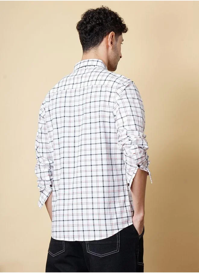 The Indian Garage Co Men Slim Fit Checkered Full Sleeves Cutaway Collar Casual Shirt
