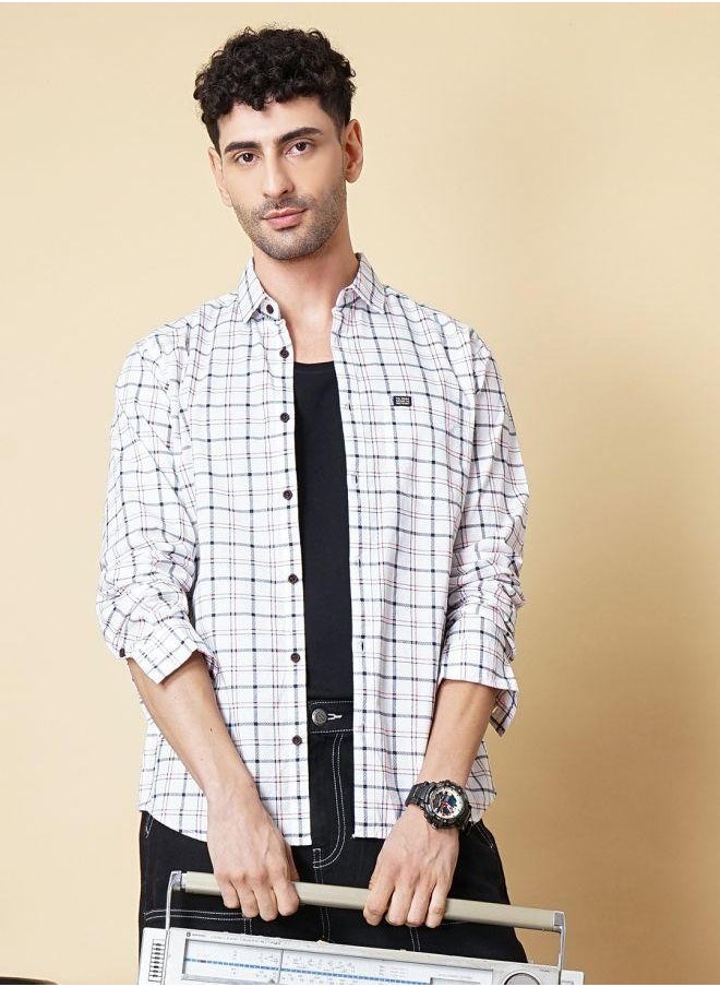 The Indian Garage Co Men Slim Fit Checkered Full Sleeves Cutaway Collar Casual Shirt  - Image 1