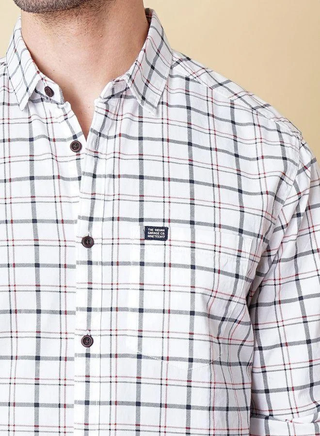 The Indian Garage Co Men Slim Fit Checkered Full Sleeves Cutaway Collar Casual Shirt
