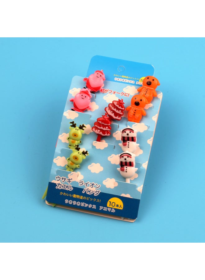 Japanese Cartoon Fruit Fork Cute Animal Fruit Fork Children Baby Special Fruit Sign Wholesale-Color:10PC Fruit Fork Paper Card  - Image 1