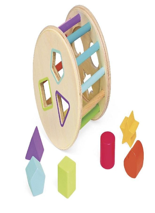 Janod - Janod I Wood - Shape Sorter Drum - Classic Colorful 6 Piece Shape Sorter with Magnetic Lid - Ages 18 Months+ Mixed J05336 - Image 1