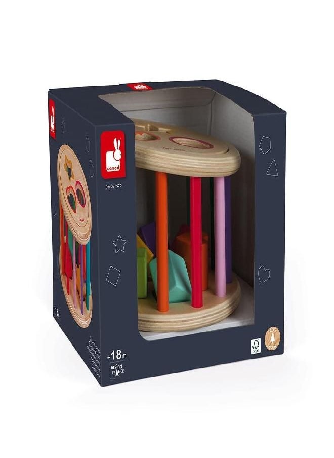Janod - Janod I Wood - Shape Sorter Drum - Classic Colorful 6 Piece Shape Sorter with Magnetic Lid - Ages 18 Months+ Mixed J05336 - Image 1