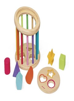 Janod I Wood - Shape Sorter Drum - Classic Colorful 6 Piece Shape Sorter with Magnetic Lid - Ages 18 Months+ Mixed J05336
