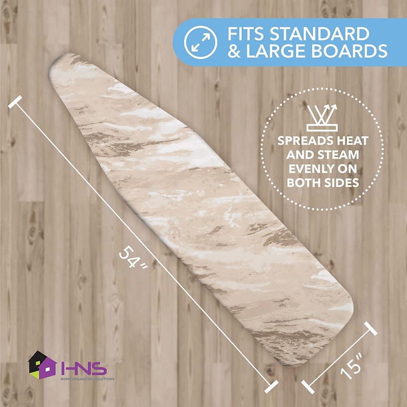 HOLDN’ STORAGE Ironing Board Cover - Silicone-Coated, Scorch-Resistant 15 x 54 Padding with Hook & Loop Straps, Cover Fits All Standard Sizes - Beige Marble - Image 3