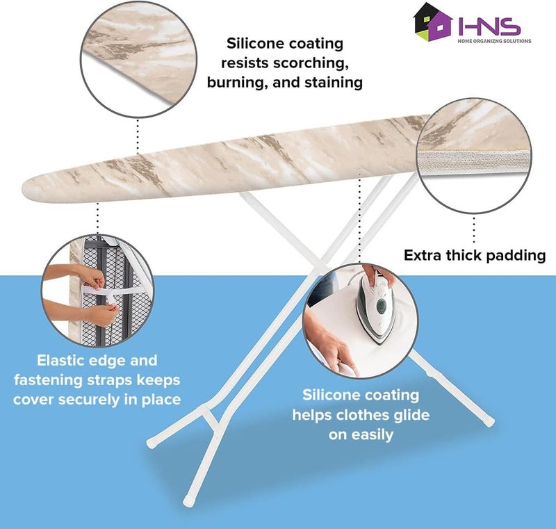 HOLDN’ STORAGE Ironing Board Cover - Silicone-Coated, Scorch-Resistant 15 x 54 Padding with Hook & Loop Straps, Cover Fits All Standard Sizes - Beige Marble - Image 5