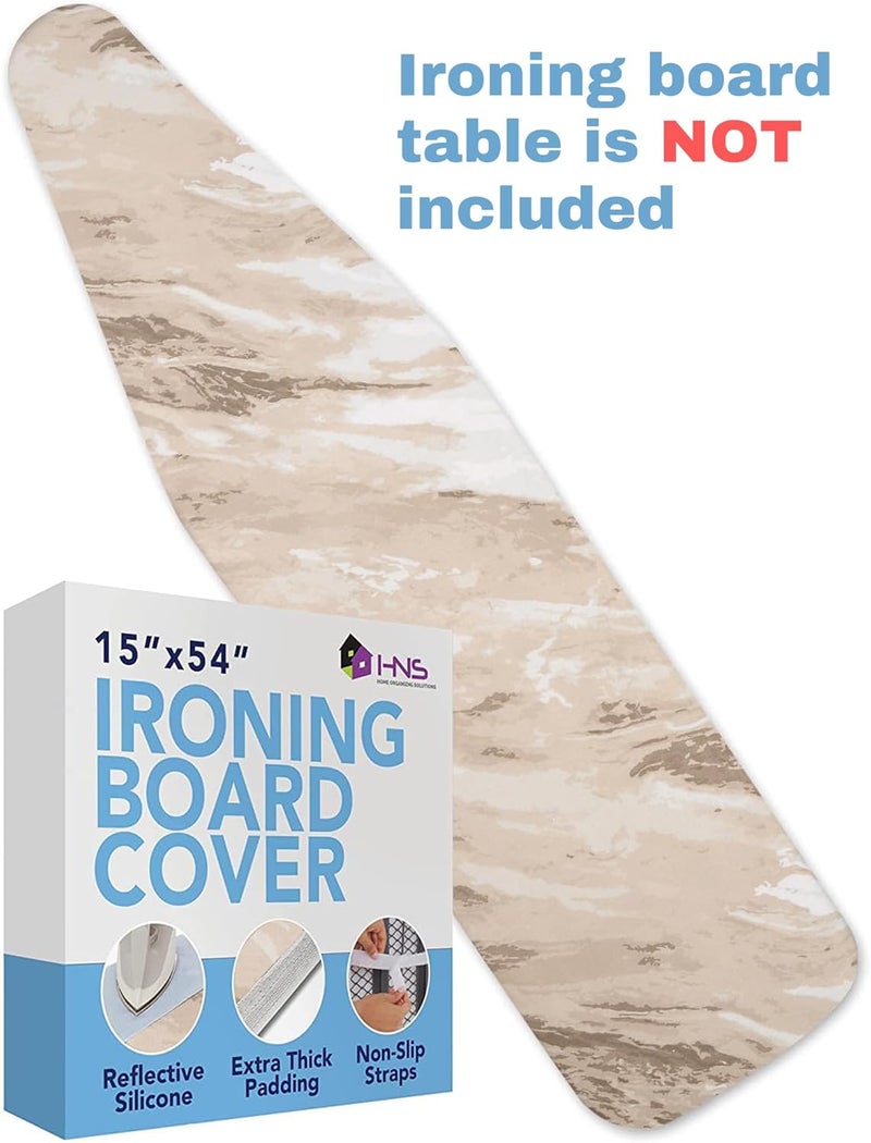 HOLDN’ STORAGE Ironing Board Cover - Silicone-Coated, Scorch-Resistant 15 x 54 Padding with Hook & Loop Straps, Cover Fits All Standard Sizes - Beige Marble - Image 4