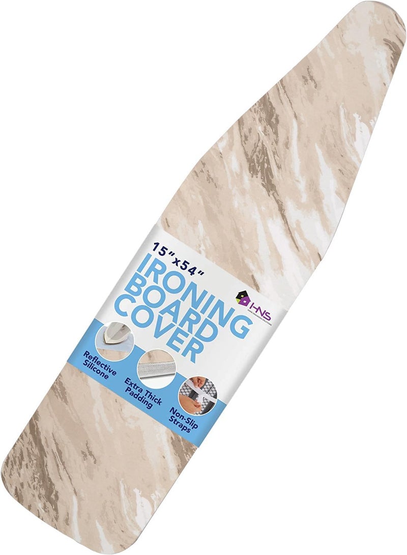 HOLDN’ STORAGE Ironing Board Cover - Silicone-Coated, Scorch-Resistant 15 x 54 Padding with Hook & Loop Straps, Cover Fits All Standard Sizes - Beige Marble - Image 1