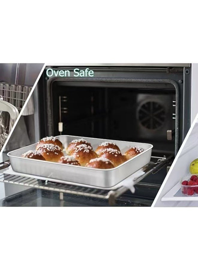 Baking Pans Set of 3, Stainless Steel Sheet Cake Pan for Oven - 12.5/10.5/9.4Inch, Rectangle Bakeware Set for Cake Lasagna Brownie Casserole Cookie, Non-toxic & Healthy, Dishwasher Safe - Image 4