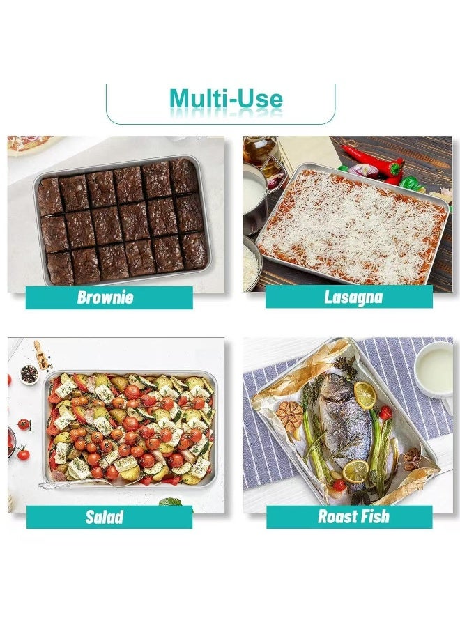 Baking Pans Set of 3, Stainless Steel Sheet Cake Pan for Oven - 12.5/10.5/9.4Inch, Rectangle Bakeware Set for Cake Lasagna Brownie Casserole Cookie, Non-toxic & Healthy, Dishwasher Safe - Image 3