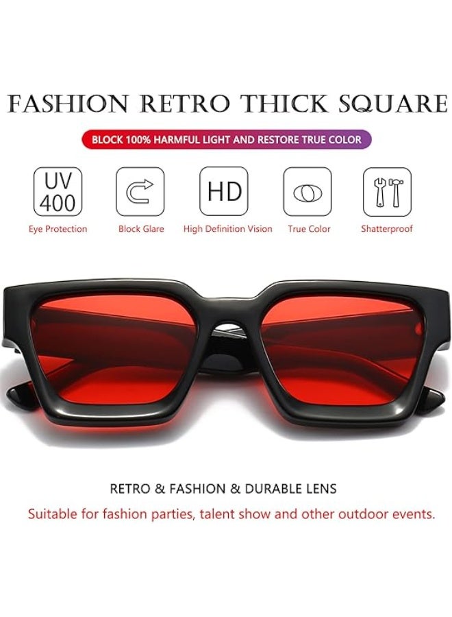 HDCRAFTER Thick Square Sunglasses for Men Women Retro Chunky Rectangle Shades UV400 Protection - Image 4