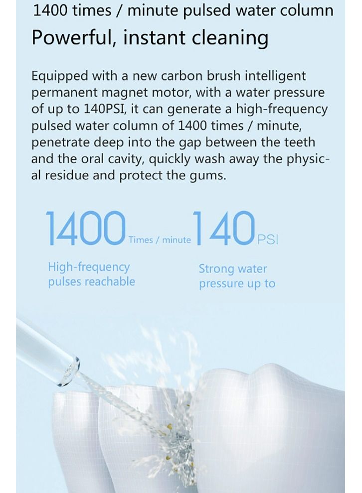 Xiaomi Portable Electric Water Flosser Cordless IPX7 Professional Dental Oral Irrigator with 6 Modes And 4 Jet Tips. Waterproof Water Toothpick Dental Care. USB-C Charged For 80 Days Use, Detachable Water - Image 3