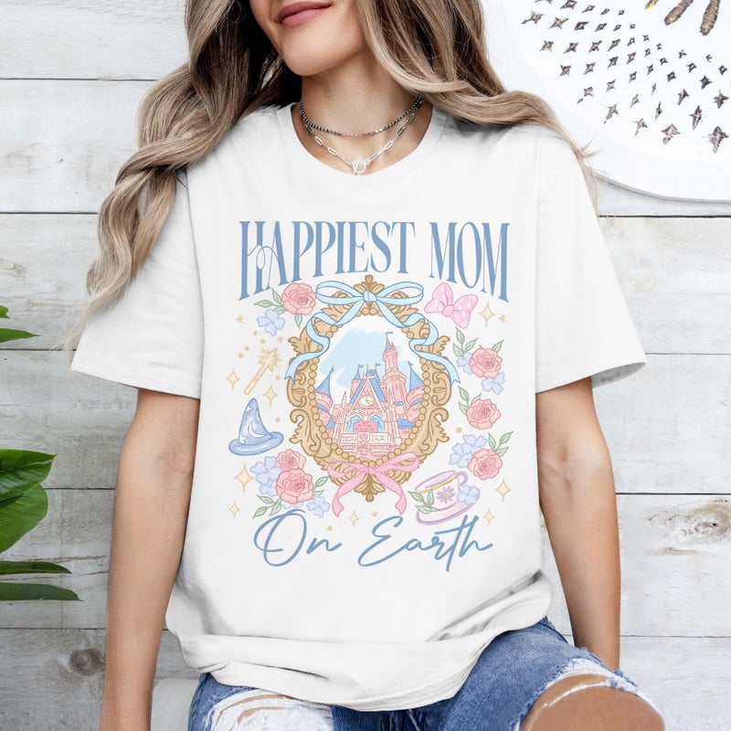 InterStellux Happiest Mom On Earth Shirt - Mom Tshirt - Mother T-Shirt - Mothers Day Shirts - Magical Shirts - Gifts for Mother's Day (White,XL) - Image 2