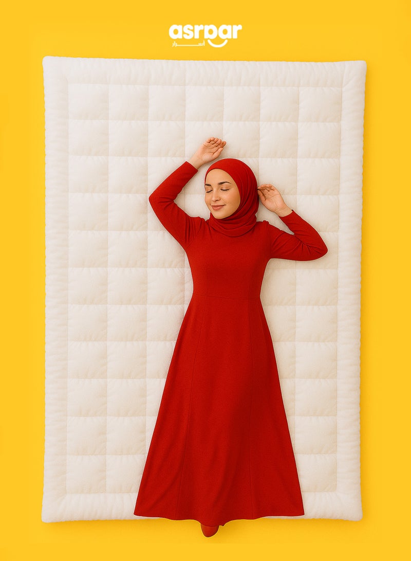 Asraar Microfiber Mattress Topper 8 cm  with Soft Microfiber Filling - Breathable Topper Bed Pad with Fitted Corner Edges - White - Image 1