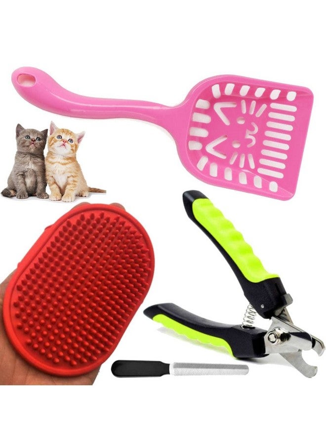 سايج سكوير مجموعة العناية بالحيوانات الأليفة - مغرفة بلاستيكية بمقبض طويل + قاطع أظافر مع مبرد (متوسط) + فرشاة استحمام للحيوانات الأليفة ومشط للعناية بالحيوانات الأليفة مع حلقة قابلة للتعديل للكلاب والجراء - مجموعة من 3 قطع (قد يختلف اللون) - Image 1