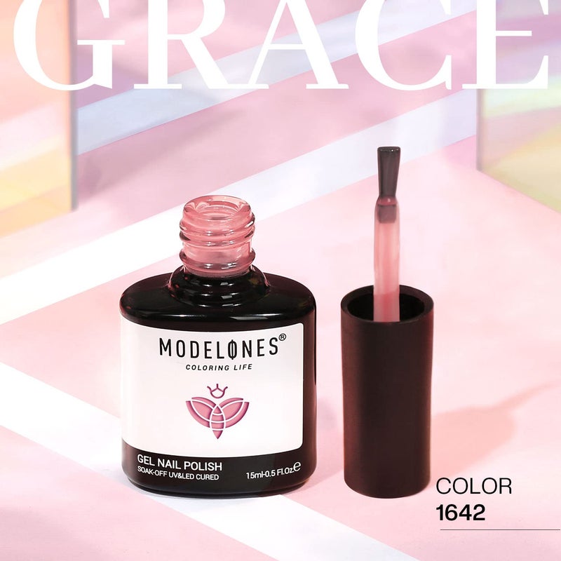 modelones Pink Gel Nail Polish, Jelly Nude Pink Gel Polish French Tip Base Colors Translucent Soak Off U V Soap Nails for Nail Art Manicure at Home 15ML - Image 2