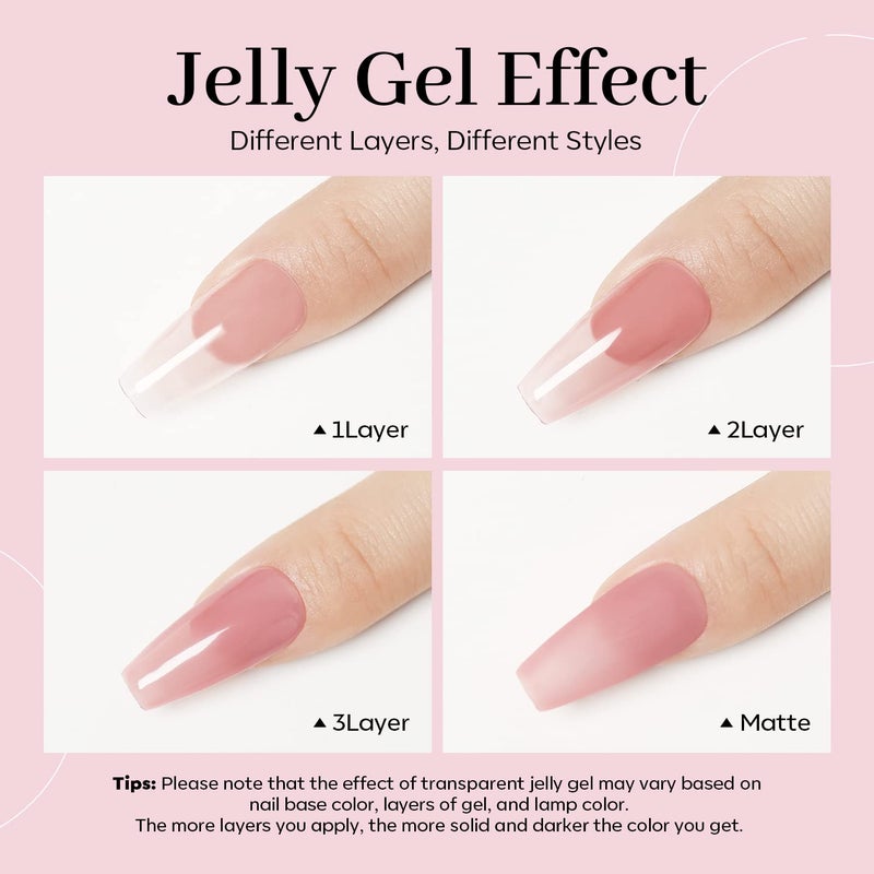 modelones Pink Gel Nail Polish, Jelly Nude Pink Gel Polish French Tip Base Colors Translucent Soak Off U V Soap Nails for Nail Art Manicure at Home 15ML - Image 5