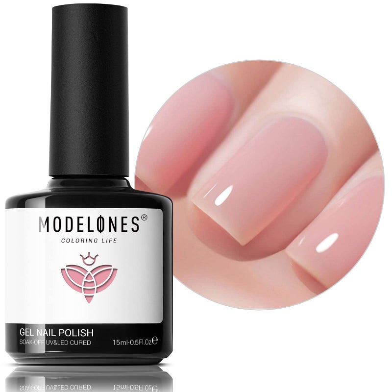 modelones Pink Gel Nail Polish, Jelly Nude Pink Gel Polish French Tip Base Colors Translucent Soak Off U V Soap Nails for Nail Art Manicure at Home 15ML - Image 1
