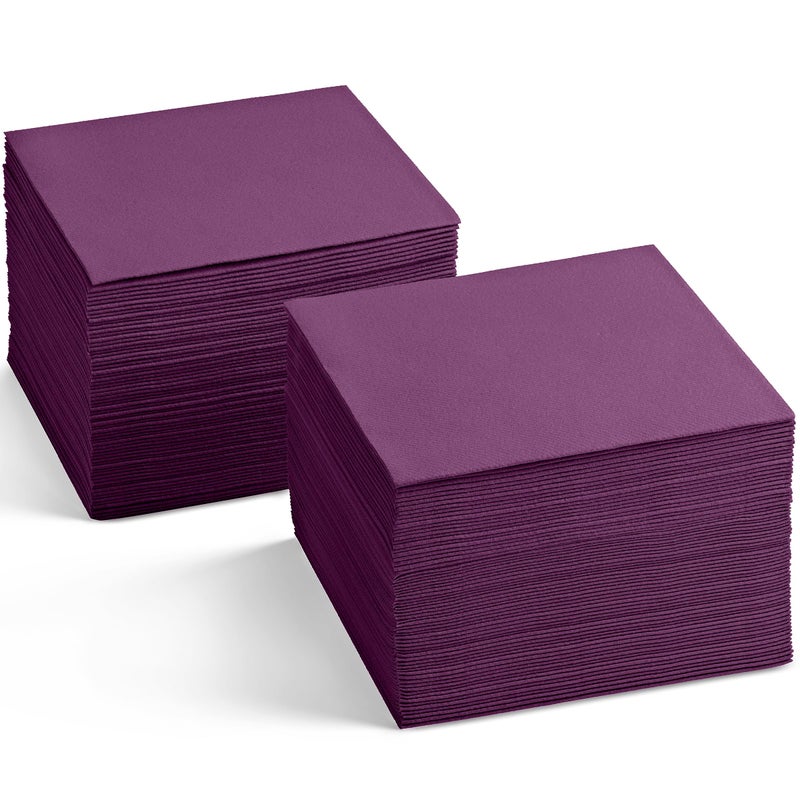 Servietto Disposable Linen-Feel Purple Napkins  6.5"" x 6.5"" Paper Napkins For Wedding  Party  Dinner Or Holiday (100 Pack) - Image 1
