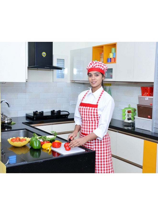 Switchon مئزر مطبخ قطن سويتشون مع قبعة (أحمر وأبيض، مقاس مجاني) - Image 3