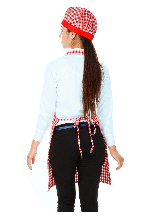 Switchon مئزر مطبخ قطن سويتشون مع قبعة (أحمر وأبيض، مقاس مجاني) - Image 2
