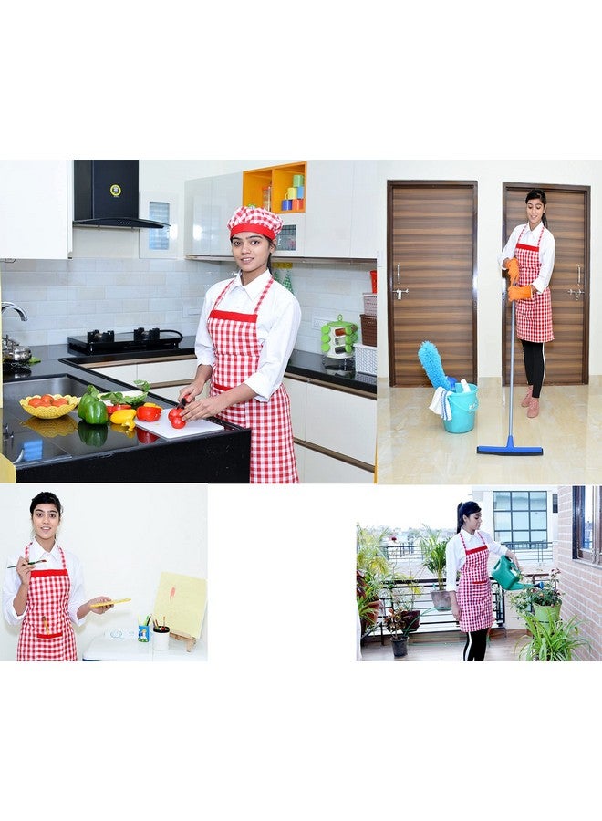 Switchon مئزر مطبخ قطن سويتشون مع قبعة (أحمر وأبيض، مقاس مجاني) - Image 4
