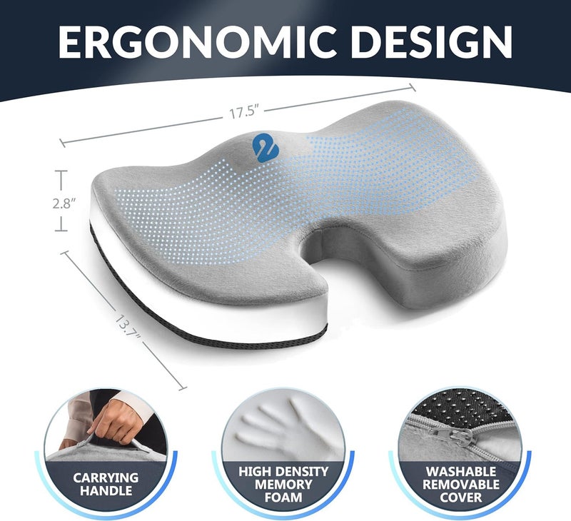 2Buds Coccyx Seat Cushion with Orthopedic Gel Memory Foam, Cushion for Tailbone Pain, Sciatica & Back Pain Relief, U Shape Hip Support for [Grey] - Image 4