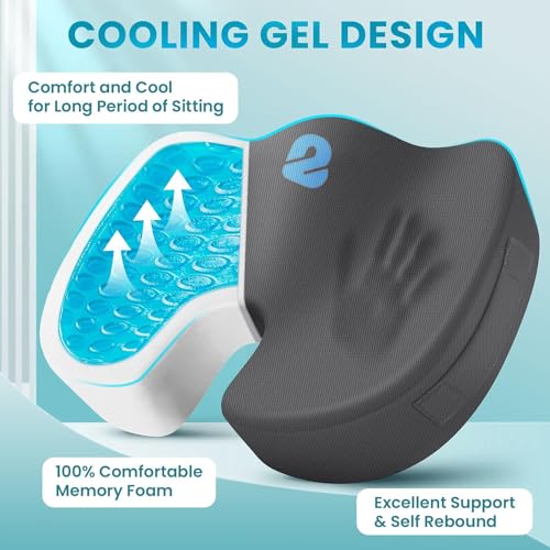 2Buds Coccyx Seat Cushion with Orthopedic Gel Memory Foam, Cushion for Tailbone Pain, Sciatica & Back Pain Relief, U Shape Hip Support for [Grey] - Image 2