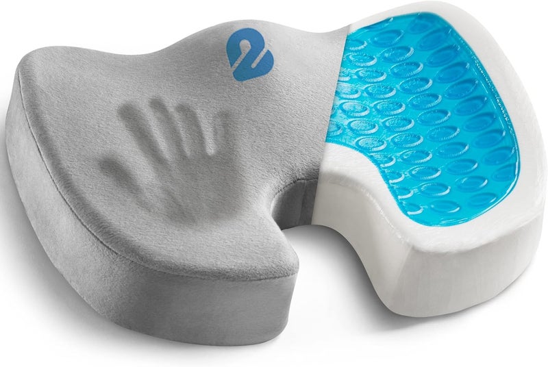 2Buds Coccyx Seat Cushion with Orthopedic Gel Memory Foam, Cushion for Tailbone Pain, Sciatica & Back Pain Relief, U Shape Hip Support for [Grey] - Image 1
