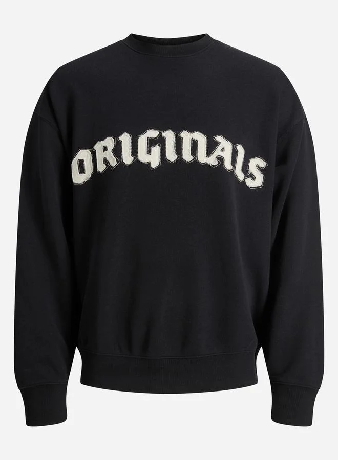 JACK & JONES Black Embroidered Patch Pullover Sweatshirt