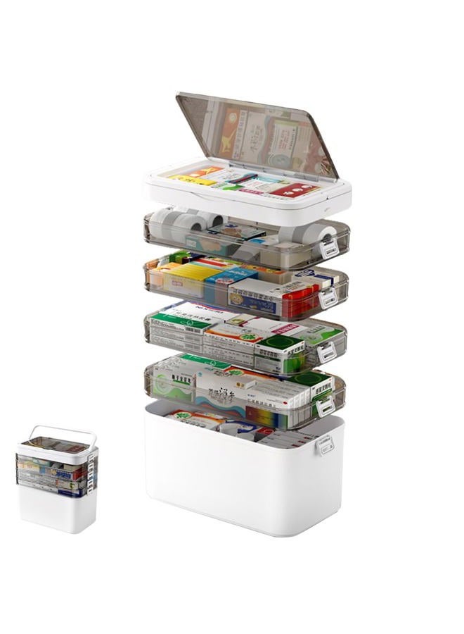 Haiansan 6-Tier Medicine Cabinet Organizer with Handle, Portable Medicine Cabinet First Aid Kit, Multipurpose Medical Storage Box for Family First Aid, Home, Travel (White)