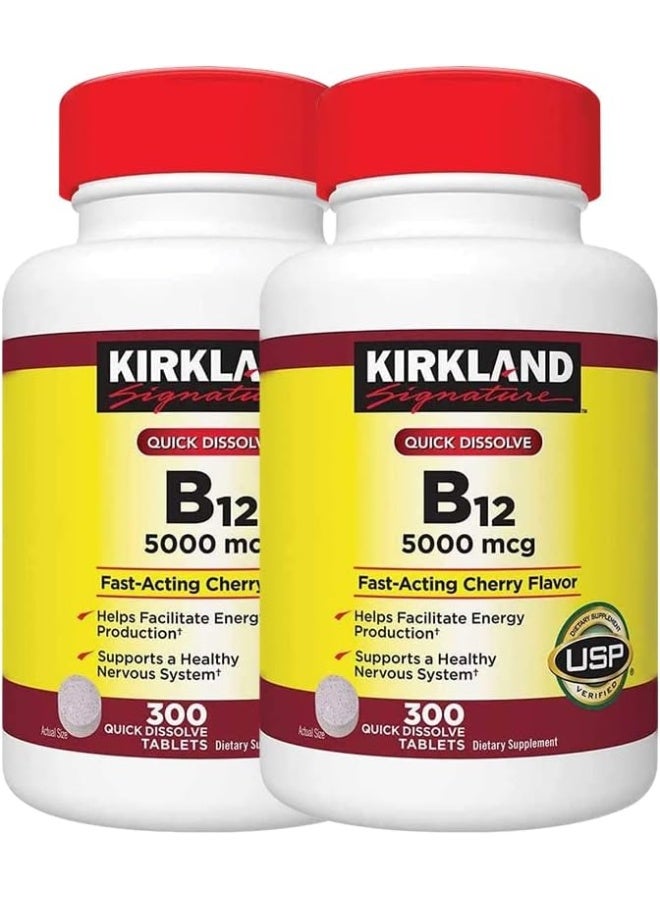 Kirkland Signature Kirkland Signature B-12 Vitamin Tablet 5000mcg, 2 Bottles, 300 Tablets Each - Image 1