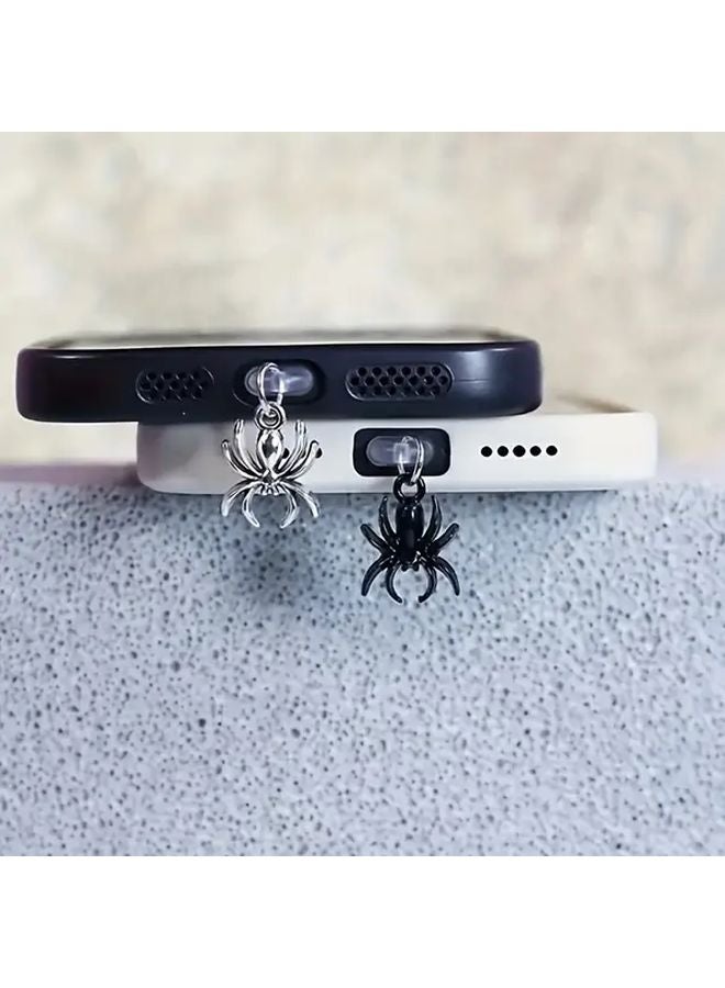 Black Spider Phone Charging Plug Anti Dust Type C Metal Charm For iPhone Android - Image 2