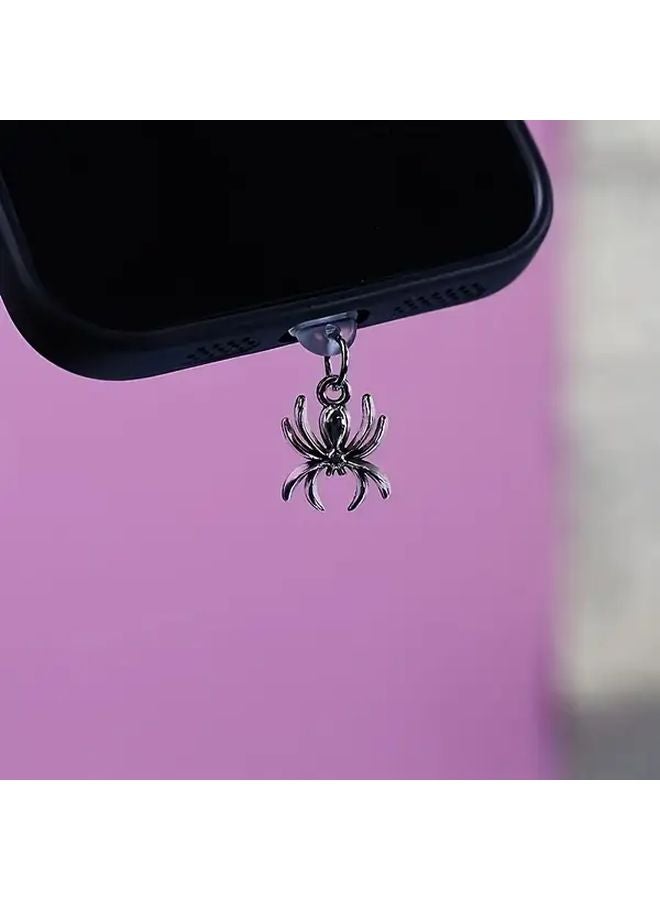 Black Spider Phone Charging Plug Anti Dust Type C Metal Charm For iPhone Android - Image 4
